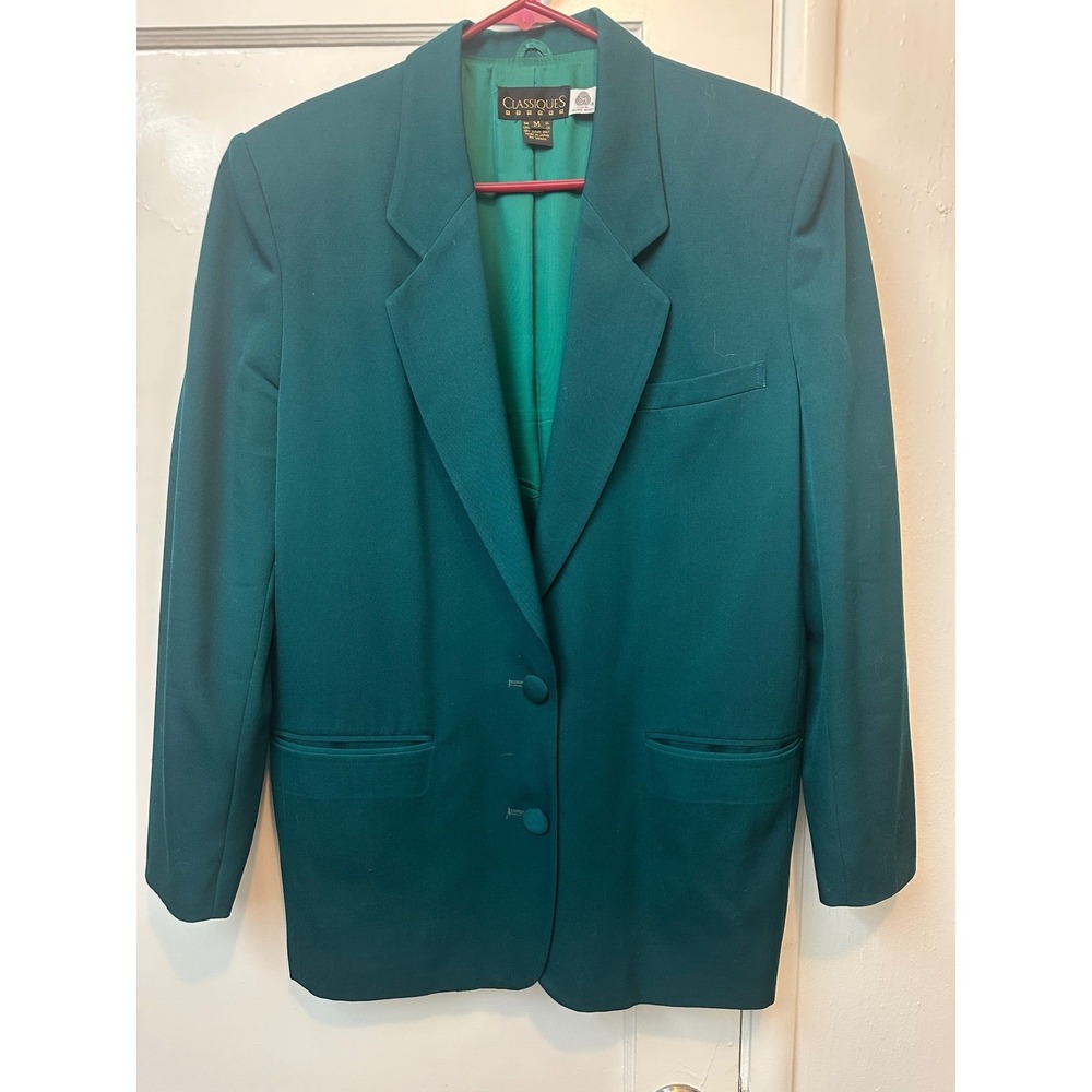Classiques Entier Vintage Teal Green 100% Wool Blazer Jacket Made in Japan Sz M